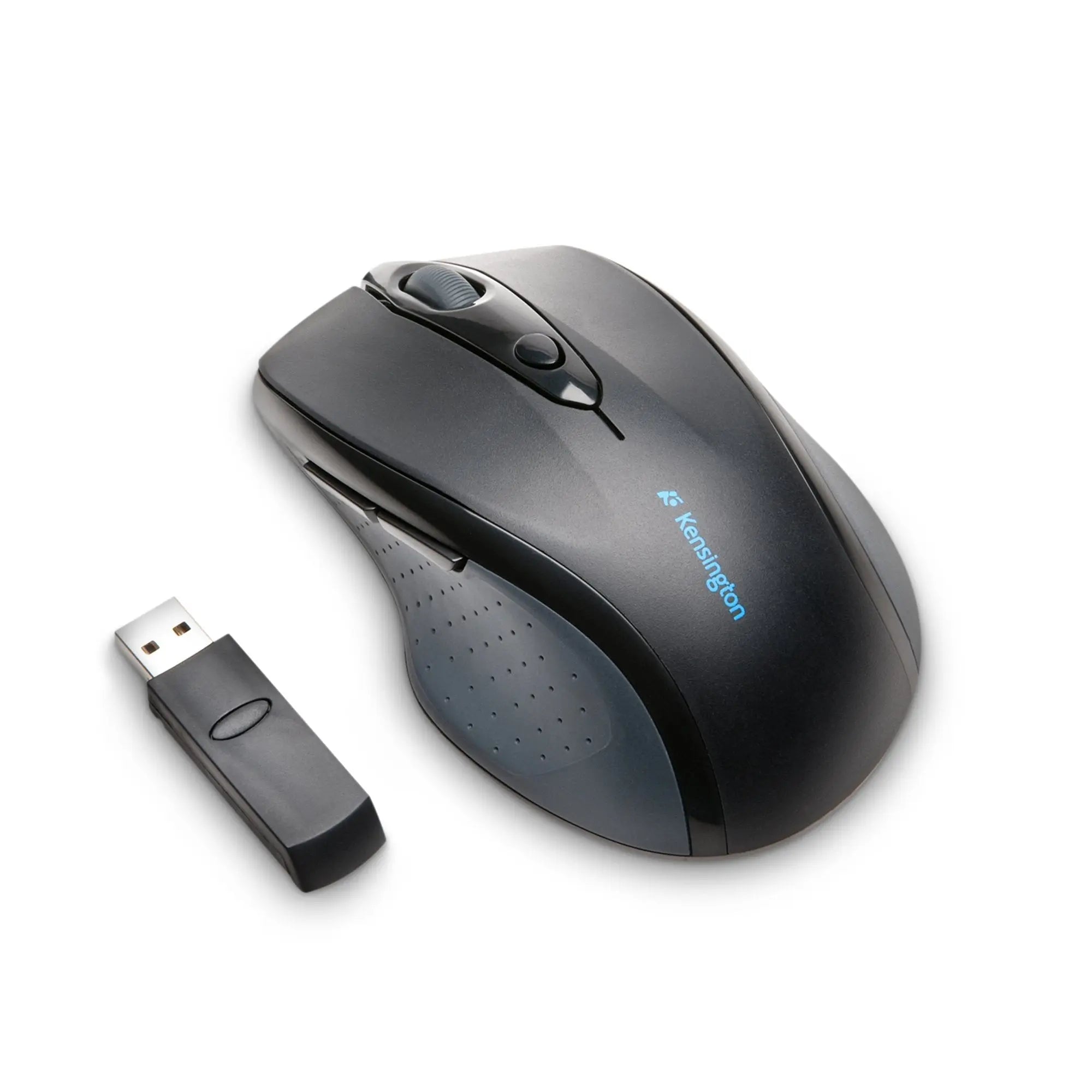 Rato sem fio Kensington Pro Fit Full-Size na cor preta, com design ergonômico e botões acessíveis para alta precisão e conforto.