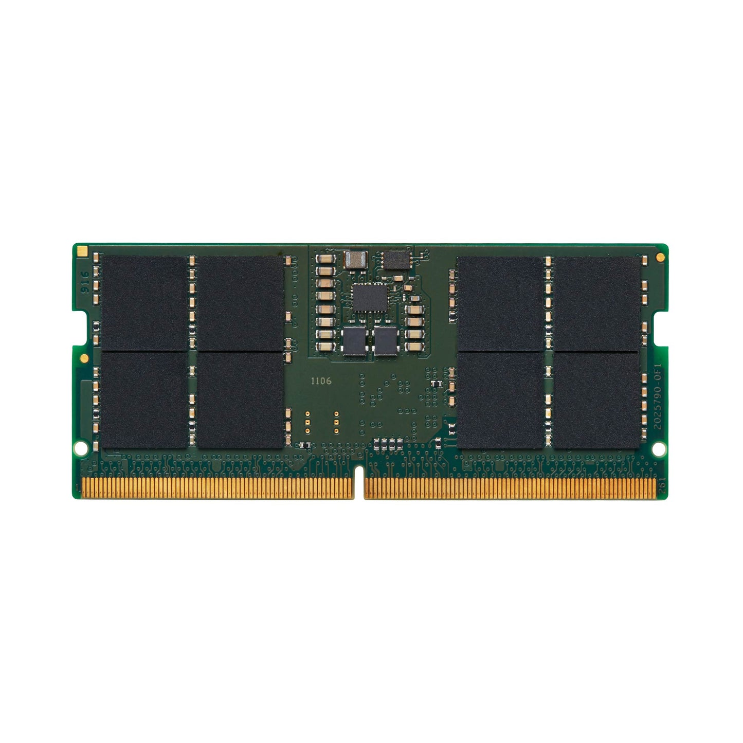 Memória RAM Kingston DDR5 16GB SODIMM para notebooks, módulo portátil com velocidade de 5600MT/s, placa com componentes.