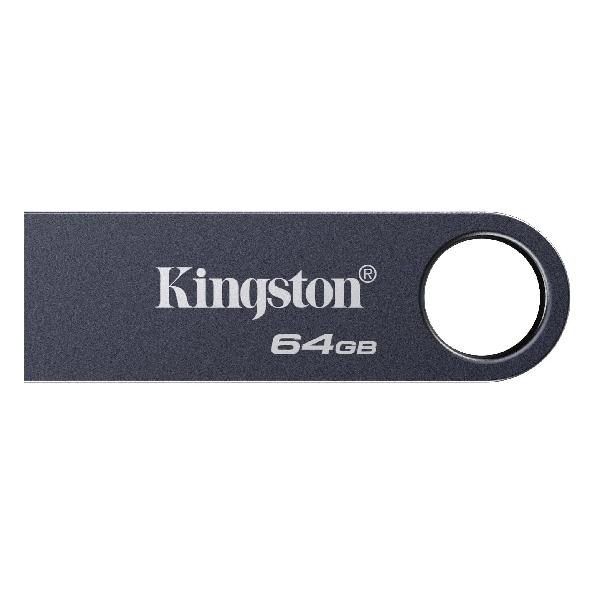 Pendrive Kingston DataTraveler SE9 G3 de 64GB, USB 3.2, com acabamento em níquel escuro, alta velocidade de transferência.