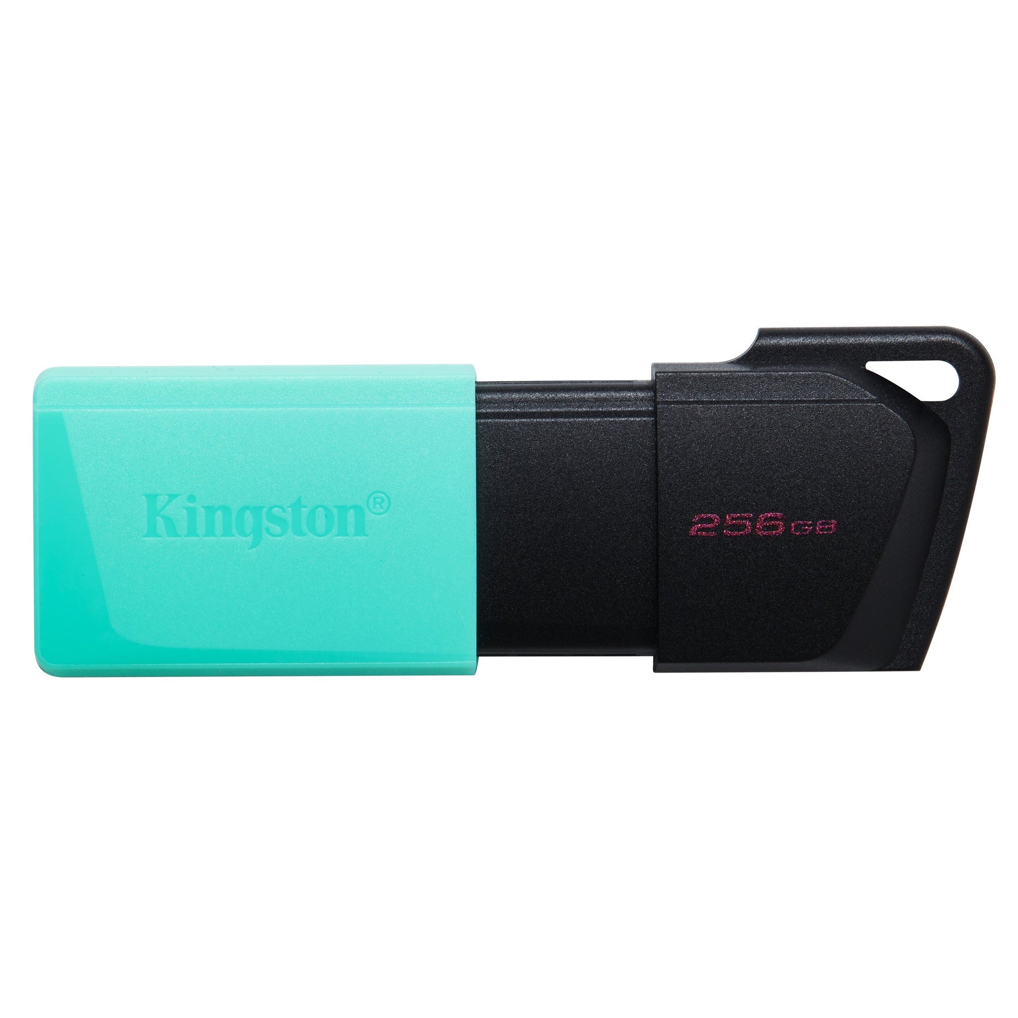Pendrive Kingston DataTraveler Exodia M de 256GB, alta velocidade, mostrado em close com destaque ao design compacto e porta USB.