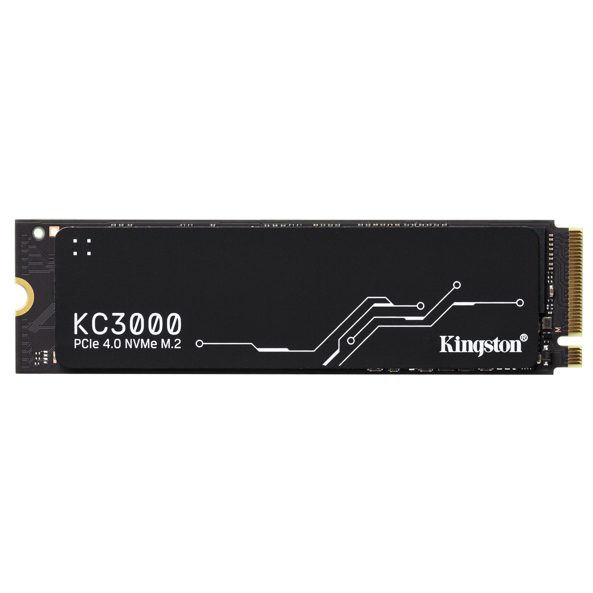 SSD Kingston KC3000 de 1024GB PCIe 4.0 NVMe M.2, alta performance, mostrando o componente para armazenamento interno.