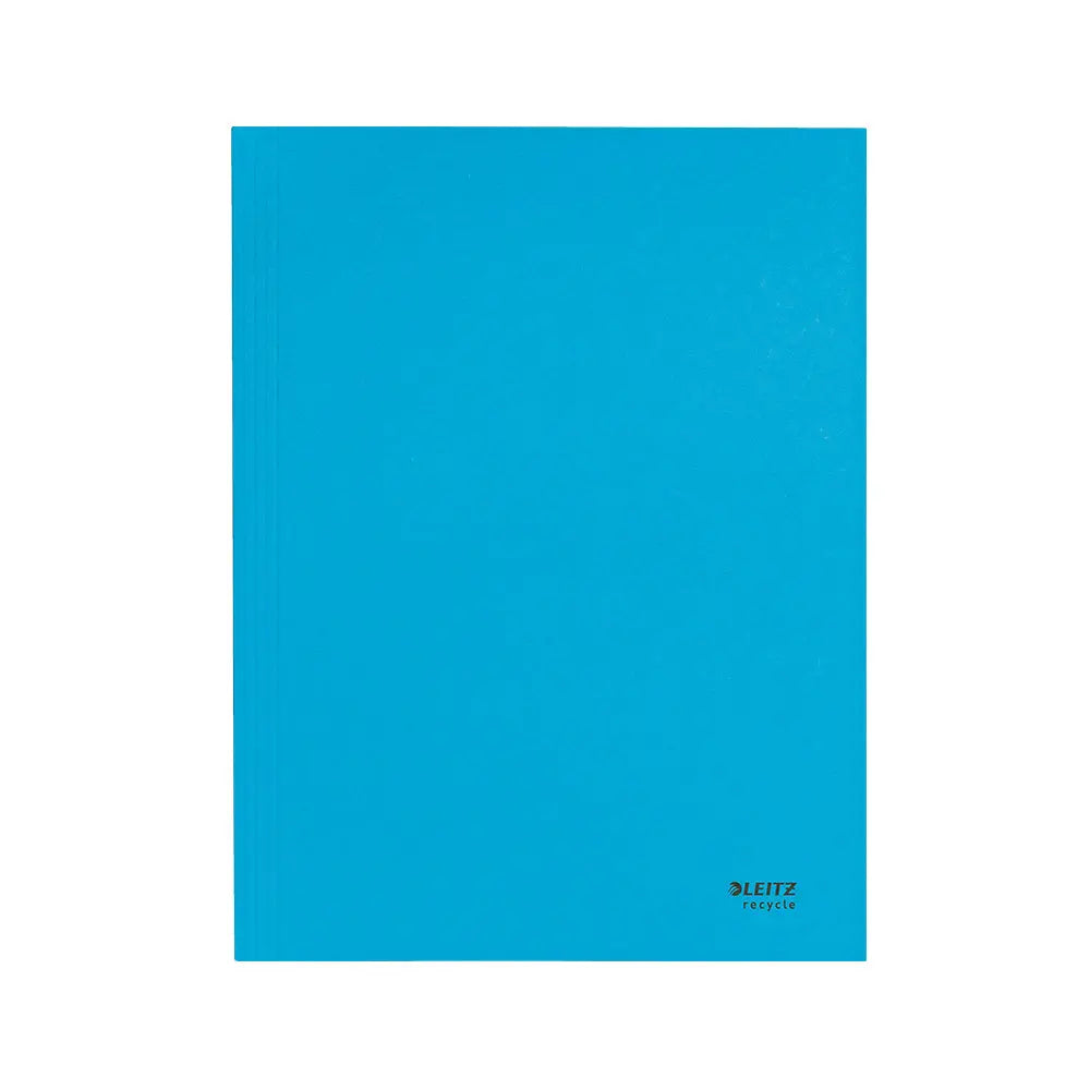 Pasta de cartão reciclável A4 da Leitz com 3 abas azul para organização de documentos e papelada.
