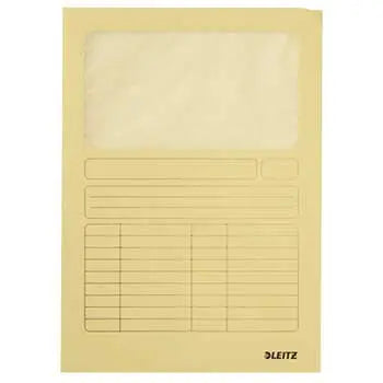 Pastas Leitz Protocolo com janela amarela, pacote com 100 unidades, organizador de documentos eficiente e resistente.