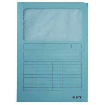 Pastas Leitz Protocolo com janela azul, pacote com 100 unidades para organização de documentos.