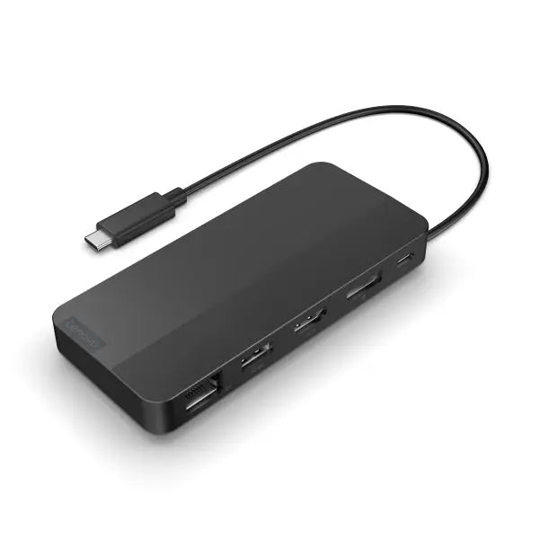 Docking Lenovo USB-C com suporte a dual display, HDMI 2.1, USB-C, porta RJ45 e potência de 65W para portáteis e tablets.