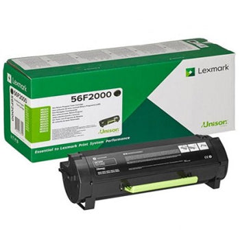 Toner preto original Lexmark Retorno 56F2000 para impressora, capacidade para 6000 páginas, mostrado na imagem