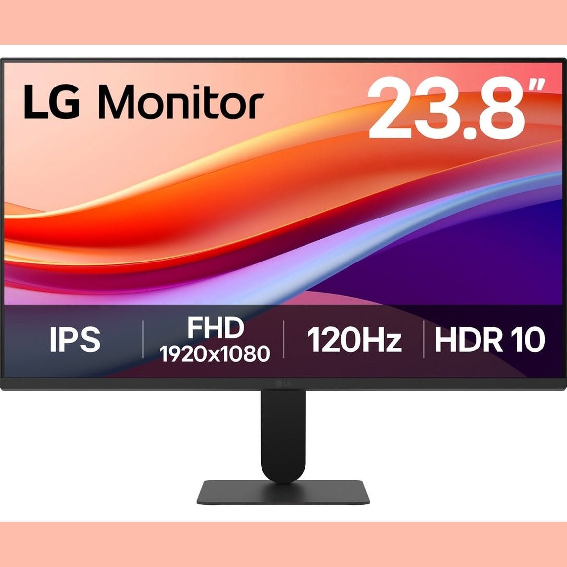 Monitor LG 24U411A de 23,8" com tela IPS Full HD, 120Hz, conexão HDMI, ideal para consumo e jogos.
