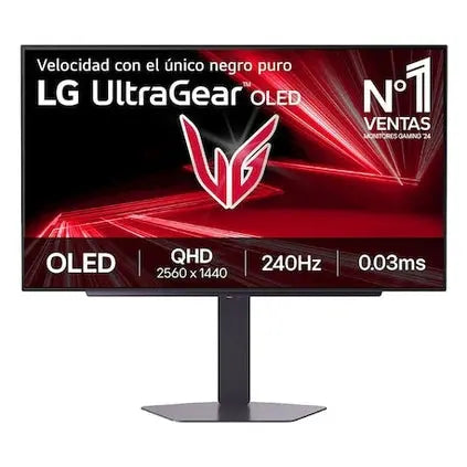 Monitor LG 27GX704A de 27" QHD OLED para jogos, com taxa de atualização de 240Hz, tela curva e design moderno.