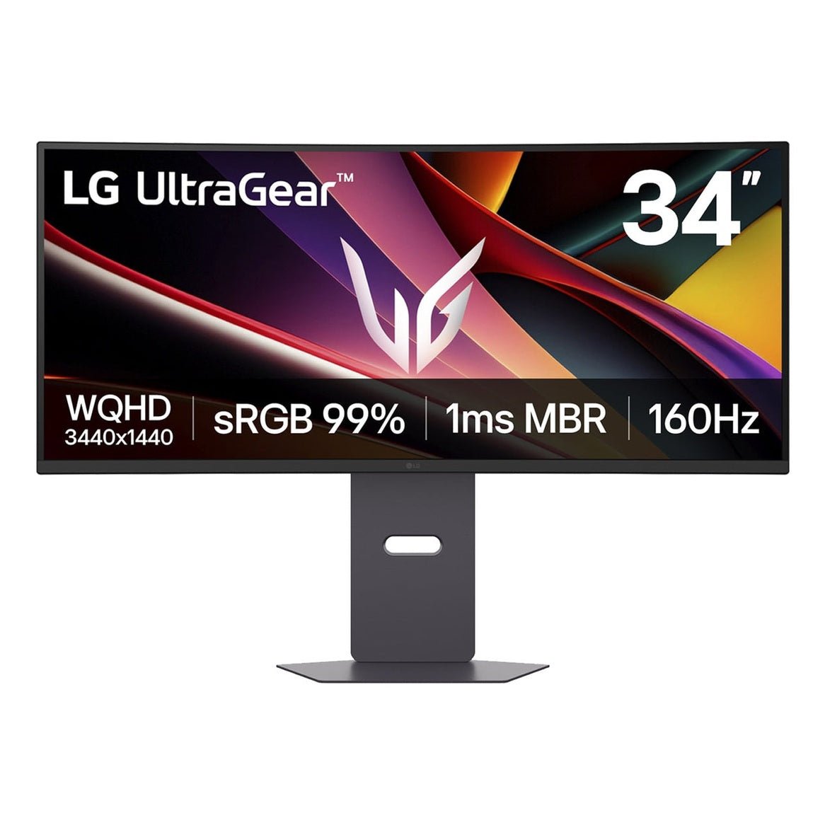 Monitor gaming LG 34G600A de 34 polegadas com tela curva WQHD, painel VA e taxa de atualização de 160Hz.
