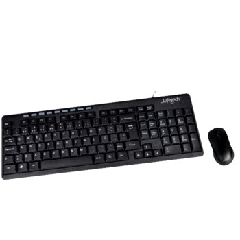 Teclado e rato USB-A Lifetech, acessível para conexão rápida, ideal para uso básico em computadores e notebooks.