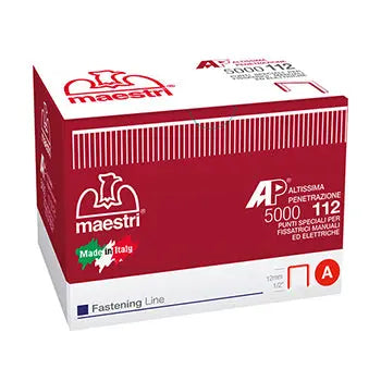 Agrafos Maestri 112 Forest de 12mm para rocamatica, caixa com 5.000 unidades, em embalagem com agrafos prontos para uso