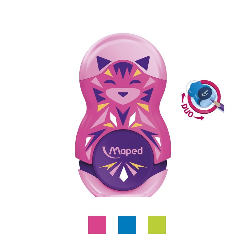 Lápis Maped Mini Loopy com depósito de grafite e borracha, ferramenta de escrita compacta e prática.