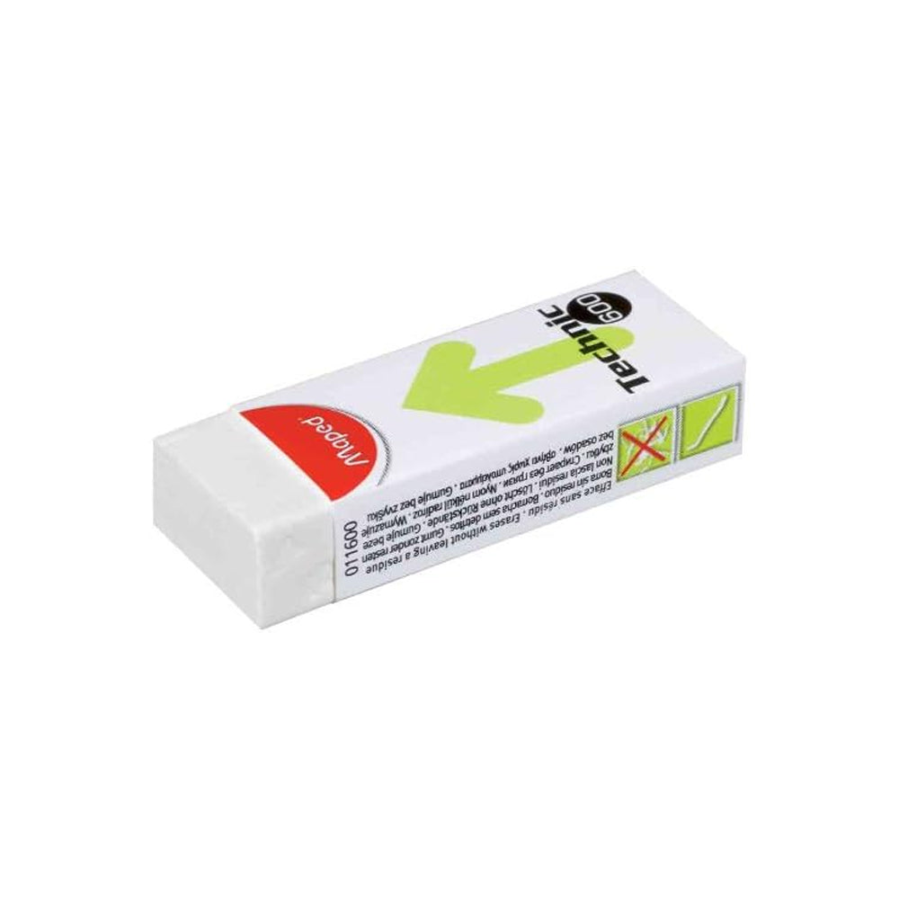 Borracha branca Maped Technic 600 sem PVC, tamanho 61x22x12 cm, usada para apagar lápis em papel.