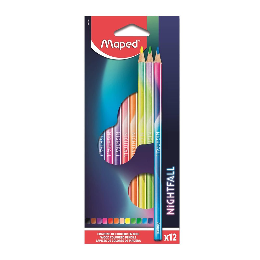 Lápis de cor Maped Nightfall 12 unidades em caixa com cartão, coloridos e ideais para desenho e arte.
