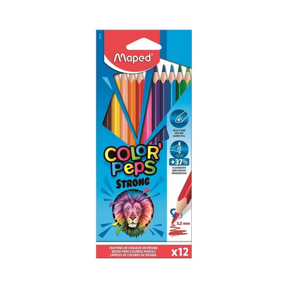 Lápis de cor Maped Peps Strong 12 unidades com cores vivas e ponta resistente, ideal para desenhos e colorir.