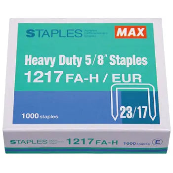 Agrafos Max 23/17 para 100/140 folhas, caixa com 1000 unidades, ideal para escritórios e trabalhos de encadernação