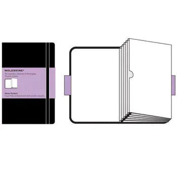 Portfólio de bolso Moleskine 9x14cm para organização e transporte, em material durável com fechamento prático.