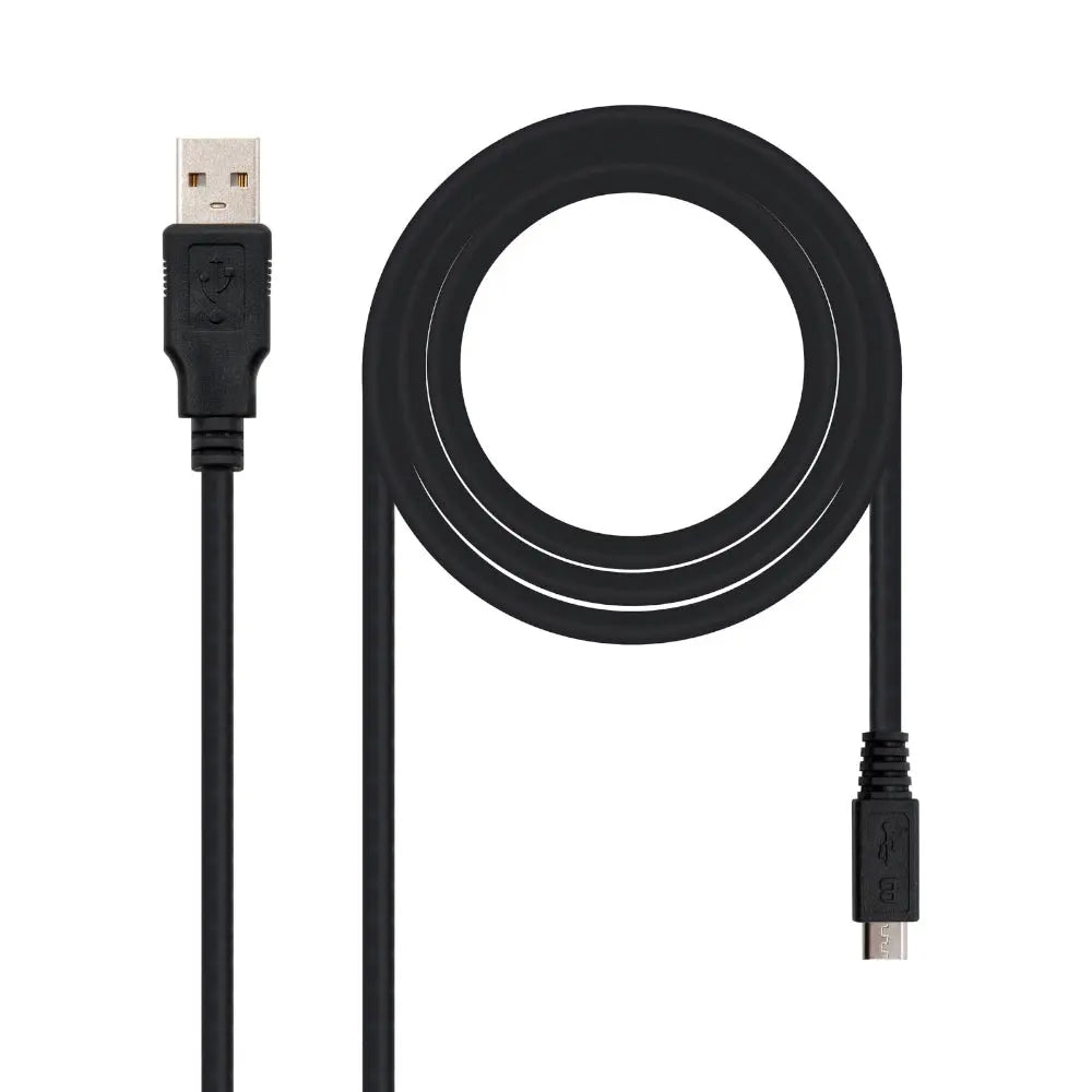 Cabo USB-A 2.0 Macho para Micro-USB-B da Nanocable, 80cm, conectado em dispositivos eletrônicos.
