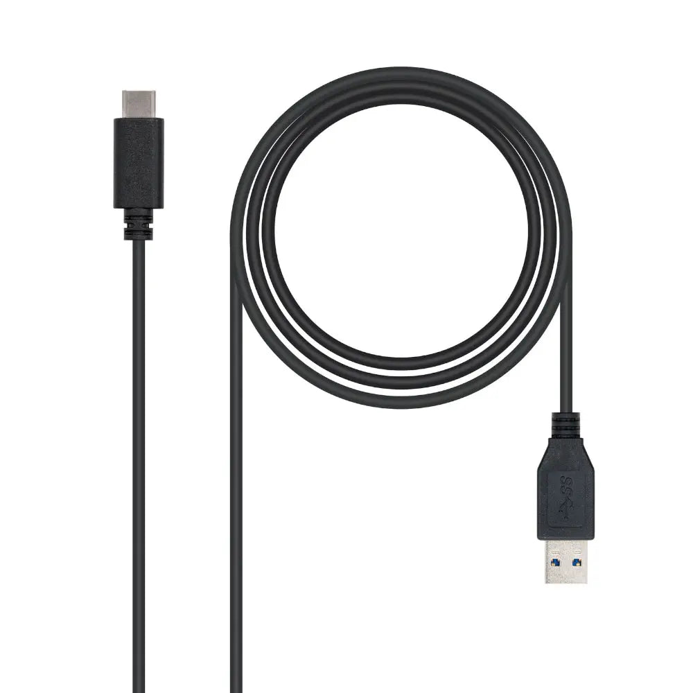 Cabo USB-A 3.1 Macho para USB-C de 1m da Nanocable, alta velocidade e compatível com dispositivos modernos.