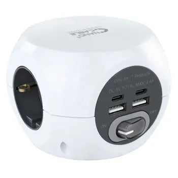Extensão 3 Tomadas 2x USB-A + 2x USB-C