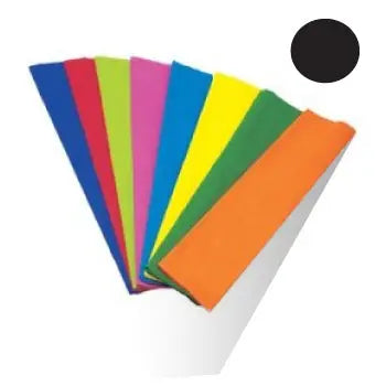 Rolo de papel crepe preto da Neutral, 50x250cm, usado para decoração e artesanato, com papel ondulado e colorido.