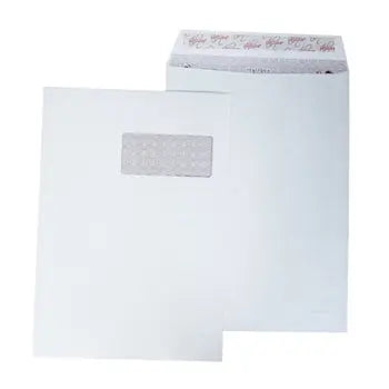 Conjunto de 250 envelopes C4 com janela branca, 229x324mm, de papel 090g, marca Neutral, prontos para envio ou correspondência