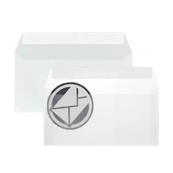Conjunto de 25 envelopes transparentes DL 110x220mm sem janela, feitos pela marca Neutral, visíveis na imagem.