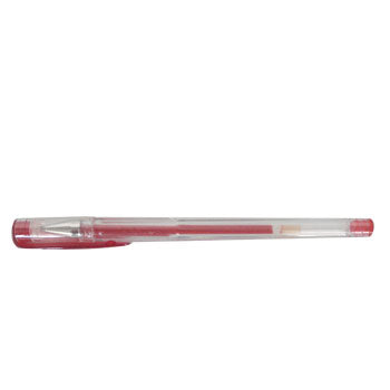 Esferográfica gel vermelha Neutral BYGA1030 0,5mm sobre fundo branco, caneta de escrita suave e confortável.