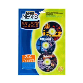 Bluepixel Equipamentos e Serviços Informáticos Lda | Etiquetas para CD/DVD Fellowes 99963 – Papel Brilhante, Caixa com 24 Neutral Etiquetas