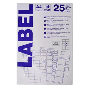 Bluepixel Equipamentos e Serviços Informáticos Lda | Etiquetas transparentes Mate 96x50mm para impressoras InkJet, 250 unidades Neutral Etiquetas