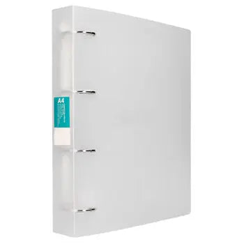 Pastas arquivo plásticas com 4 anéis transparentes, organização escolar, produto da marca Neutral, para documentos e papéis.