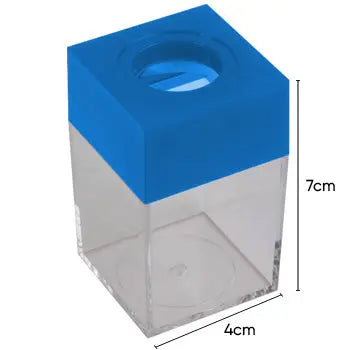 Porta clipes magnético quadrado azul da Neutral, organizador de escritório com clipes presos de forma prática e moderna.