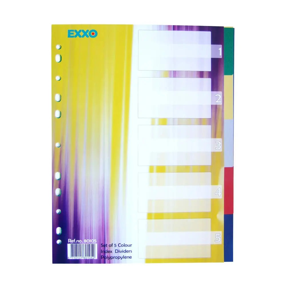 Separadores em plástico A4 da Neutral, 5 unidades em cores sortidas, organizadores para documentos.