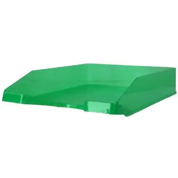 Tabuleiro transparente para secretária verde da marca Neutral, ideal para organizar itens na mesa de trabalho.