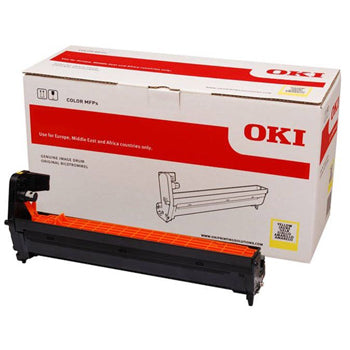 Tambor OKI amarelo original para impressoras Oki, alta capacidade, com detalhes visíveis do produto na imagem.