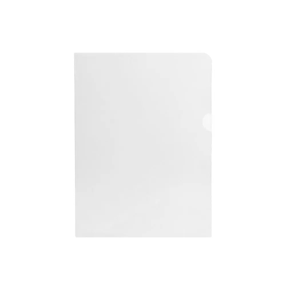 Capas em L de plástico cristal A4 90 microns, pacote com 10 unidades, resistente e transparente para proteção de documentos.