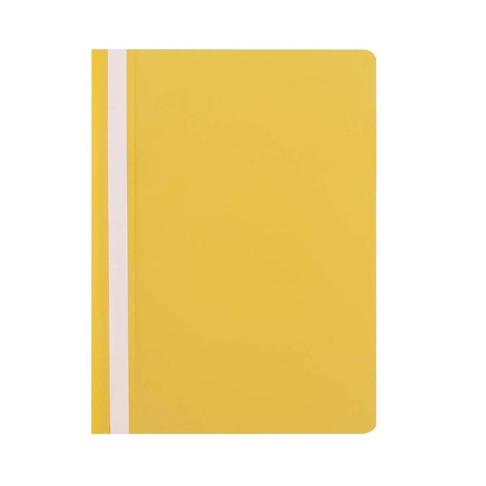 Classificador de capas transparentes amarelas, unidade, ideal para organização e proteção de documentos.