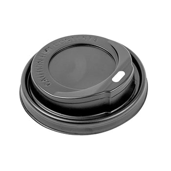 Tampa alta preta para copo de 240ml, pacote com 100 unidades, diâmetro de 8cm, feita de PS.