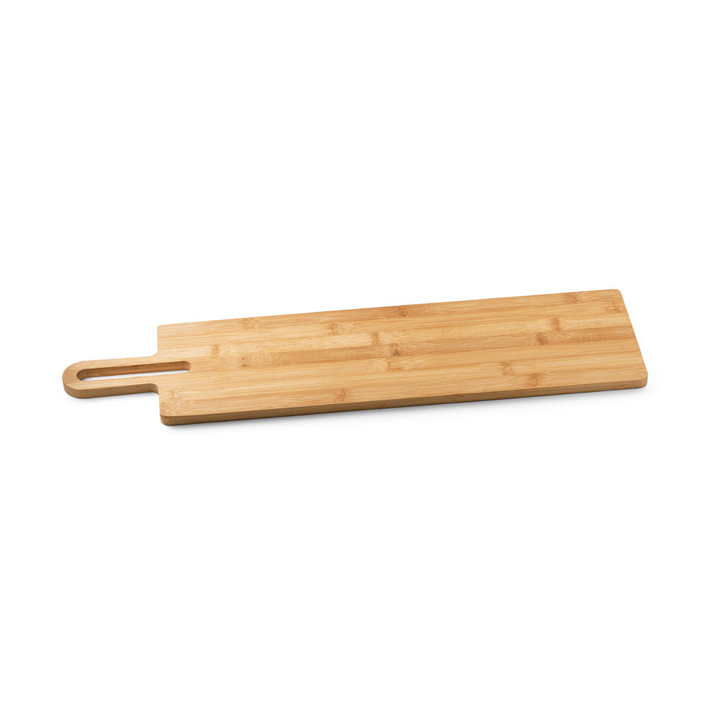 Tábua de cozinha de bambu retangular, resistente e sustentável, medindo 600x155mm, feita de madeira ecológica.