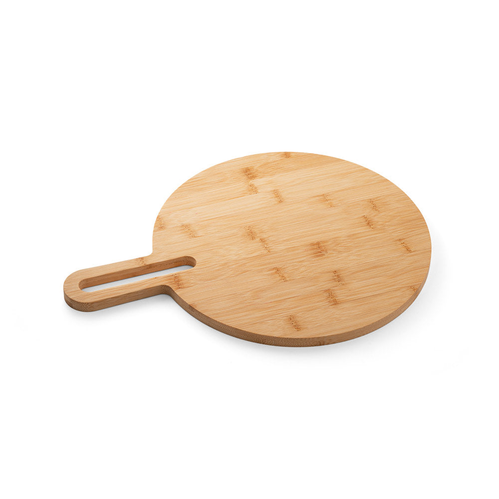 Tábua de cozinha redonda de bambu, 408x310x12mm, feita de madeira natural, ideal para preparar alimentos na cozinha.