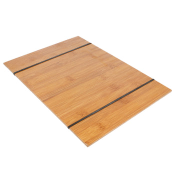 Porta menus de bambu de 22,9x31,8cm com elásticos, ideal para organização e elegância em restaurantes e eventos.
