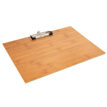 Porta menus em bambu para restaurantes, 31,8x22,9cm, com clip, ideal para turismo e estabelecimentos de alimentação.