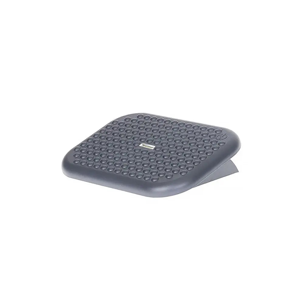 Apoio para pés ergonômico ajustável na cor cinza, ideal para conforto e suporte na estação de trabalho.