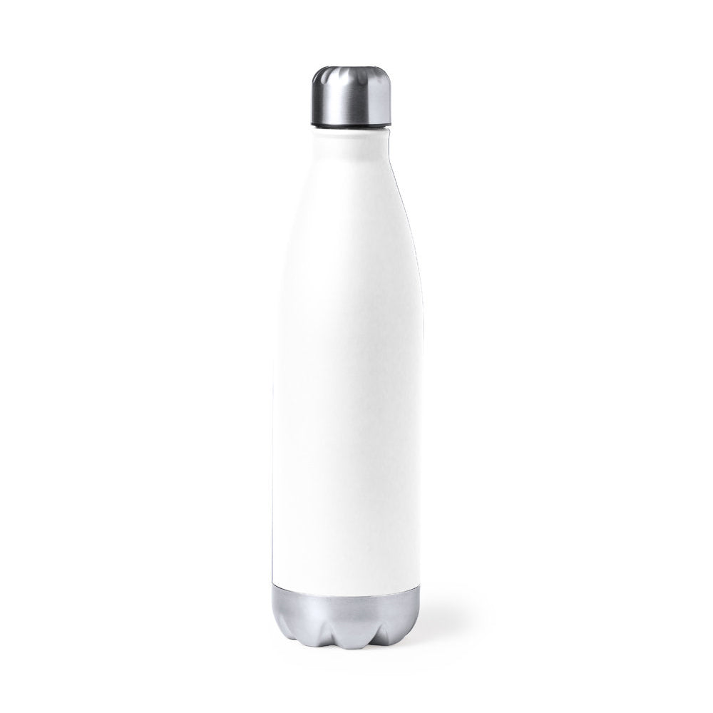 Garrafa térmica branca de 750ml da marca Outros, com isolamento duradouro e acabamento em aço inox.