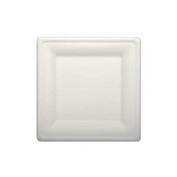 Pratos de cana de açúcar naturais, 26x26cm, pacote com 50 unidades, feitos de material sustentável, para refeições e eventos.