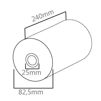 Rolo de papel branco 82,5x240mm 60g para embalagem e escritório, marca Outros, sobre uma mesa de trabalho.