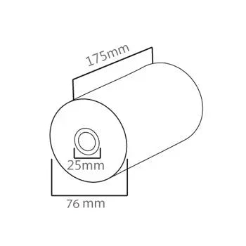 Rolo de papel térmico 076x175mm, 58g, 25mm de diâmetro, unidade, marca outros, usado para recibos e impressões térmicas