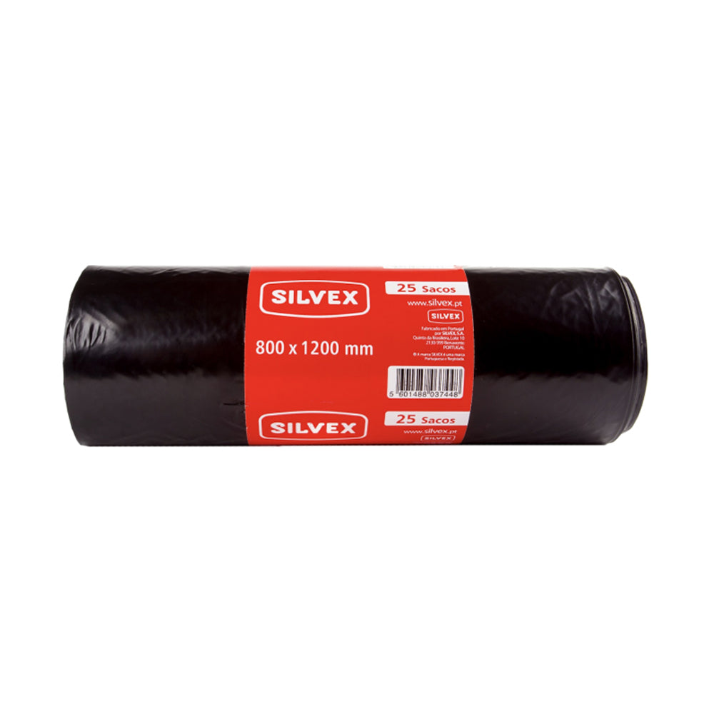 Sacos de lixo 120L pretos da marca Outros, 80x120cm, 24μm, pacote com 25 unidades, resistentes e duráveis.