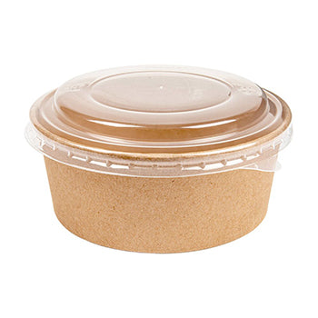 Saladeiras de 750ml com tampa PET, cartão redondo Kraft, embalagem com 25 unidades, produto para armazenamento de alimentos.