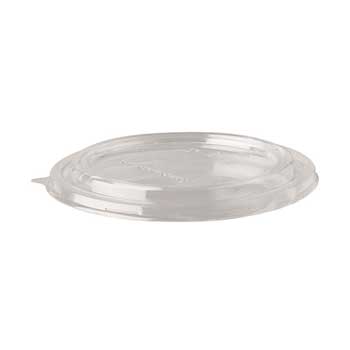 Tampas transparentes de PLA para saladeiras de Ø15cm, kit com 50 unidades, feitas de material sustentável.